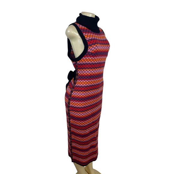 Toccin Striped Multicolor Sleeveless Knit Midi Dress With Turtleneck Sz XL - New - Picture 2 of 10